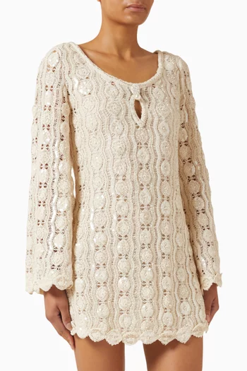 فستان ميكا قصير بخيوط مكرمية