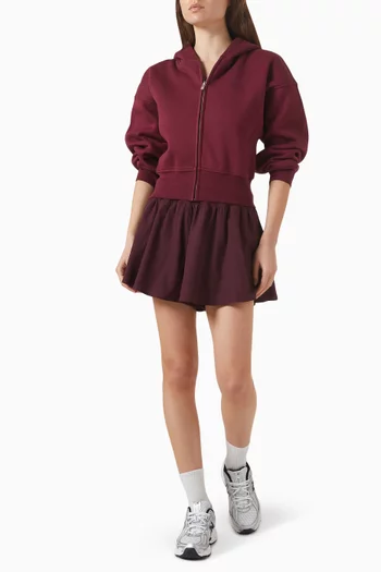 كنزة بغطاء رأس بقصة واسعة وسحّاب مزيج قطن عضوي