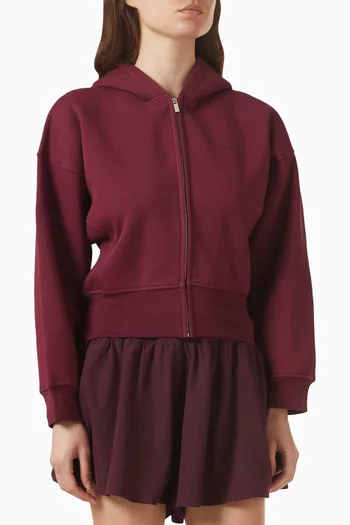 كنزة بغطاء رأس بقصة واسعة وسحّاب مزيج قطن عضوي