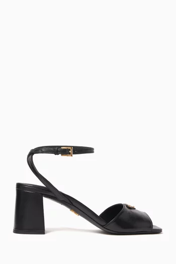 صندل بشعار الماركة وكعب 80 مم جلد