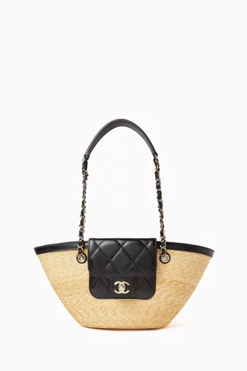 Unused Small Tote Bag in Braided Straw & Lambskin