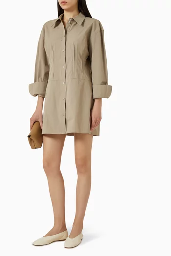 Waist-marked Shirt Dress in Cotton