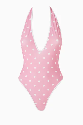 Polka Dot V-neck One-piece Swimsuit
