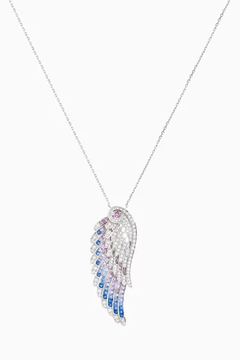 Wings Embrace Bird of Paradise Sapphire & Diamond Slider Pendant Necklace in 18kt White Gold
