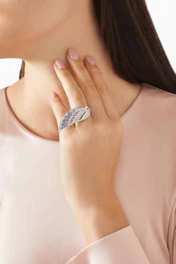 Wings Embrace Bird of Paradise Sapphire & Diamond Ring in 18kt White Gold