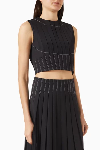 Pleated Crop Top in Wool-twill