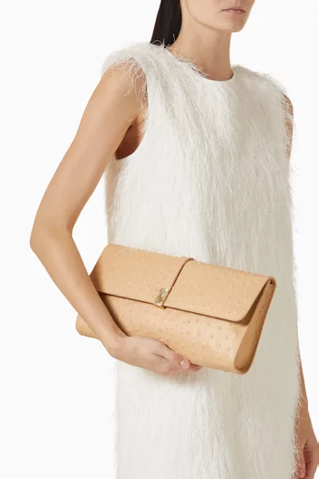 Mohini Clutch in Ostrich-embossed Leather