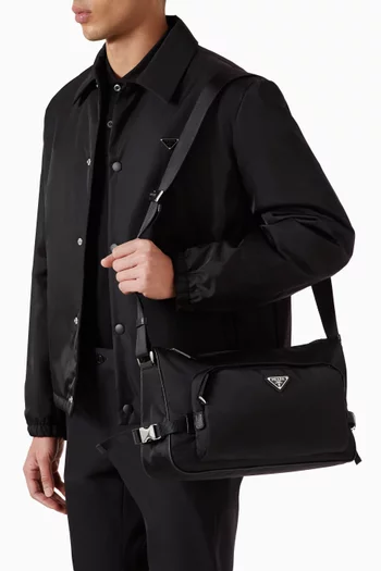 حقيبة كتف كبيرة نايلون معاد تدويره وجلد سافيانو