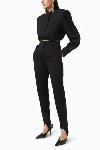 بنطال بقصة ضيقة وخصر مرتفع صوف ياباني