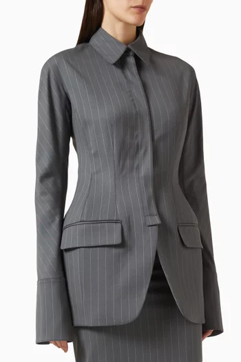 Pinstripe Hourglass Shirt Blazer in Virgin Wool Blend