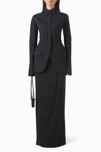 Pinstripe Tailored Maxi Skirt in Virgin Wool