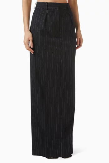 Pinstripe Tailored Maxi Skirt in Virgin Wool