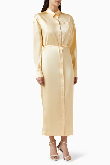 Belted Shirtdress in Satin