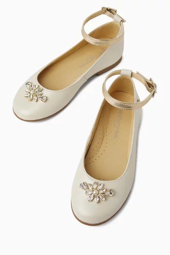 حذاء باليرينا مزين بأحجار الراين وكعب مسطح جلد