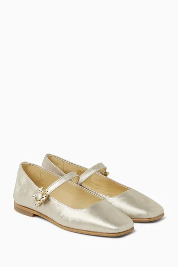 حذاء باليرينا مزين بأحجار الراين وكعب مسطح جلد