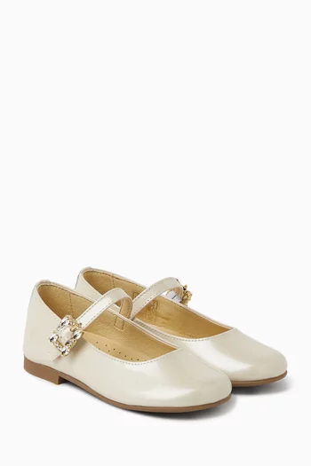 حذاء باليرينا مزين بأحجار الراين وكعب مسطح جلد