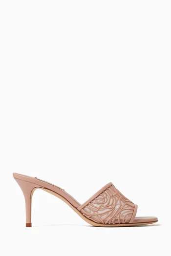 حذاء سورينتو مفتوح من الخلف بكعب 75 مم دانتيل مطرز