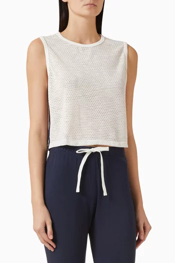 بلوزة لوجان بلا أكمام مزينة بخطوط قماش شبكي