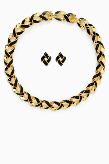 طقم قلادة وأقراط مطلي بالمينا فينتج من التسعينيات