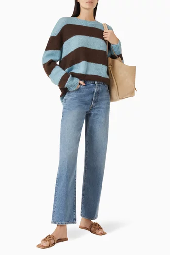 سترة فازي بفتحة رقبة مستديرة ونقشة مخططة مزيج موهير