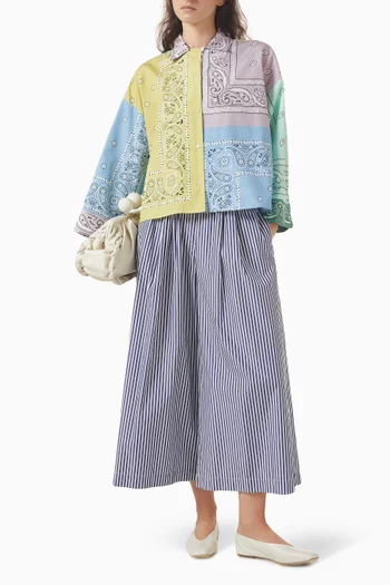 Wide-leg Cropped Pants in Cotton Poplin