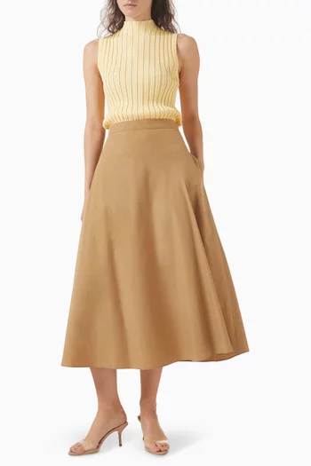 Flared Midi Skirt in Cotton Poplin