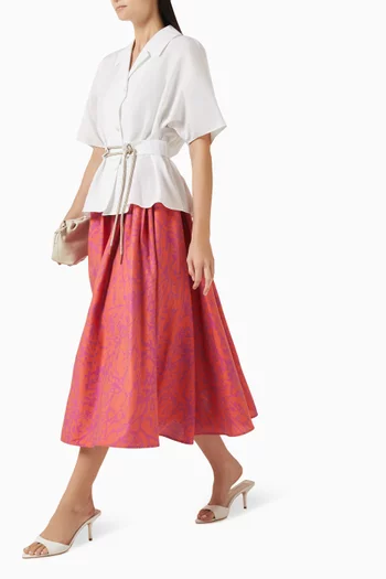 Printed Drawstring Midi Skirt