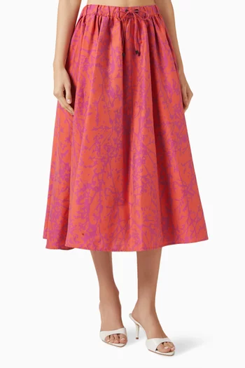 Printed Drawstring Midi Skirt