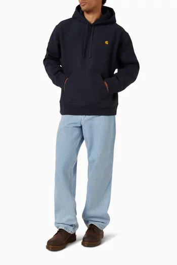 كنزة بغطاء رأس أمريكان بشعار الماركة مزيج قطن