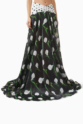 Flower Patterned Maxi Skirt in Organza