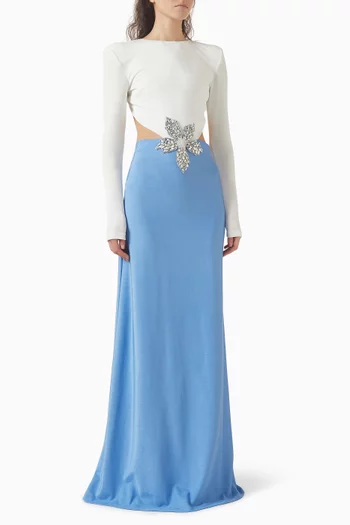 Backless Buzzy Crystal Flower Gown