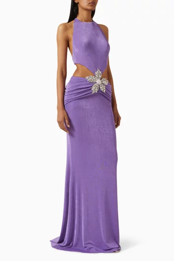 Embellished Flower Gown in Jersey