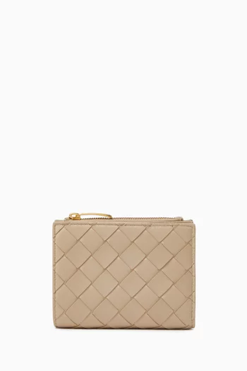 محفظة صغيرة ثنائية الطي جلد مجدول