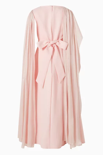 Pleated Floral Cape Dress