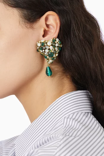 Crystal Heart Clip-on Earrings in Brass