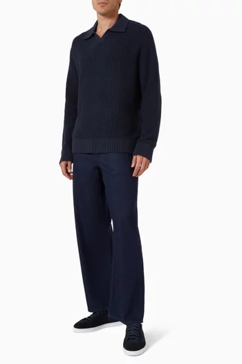 تي شيرت بولو بقصة فضفاضة وياقة مفتوحة قماش منسوج