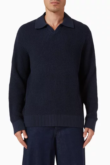 تي شيرت بولو بقصة فضفاضة وياقة مفتوحة قماش منسوج