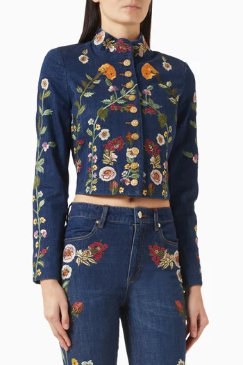 Emerson Embroidered Military Jacket in Denim