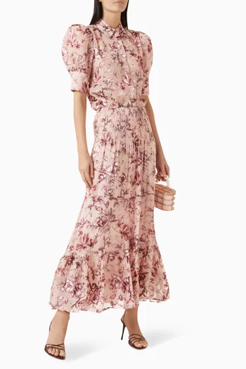 Willa Scrunched Puff-sleeve Top in Silk-satin