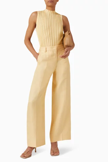 بنطال بقصة ساق واسعة كتان