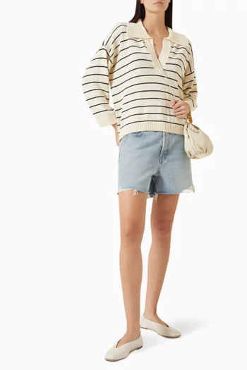 سويت شيرت ايزي بنقشة مخططة مزيج قطن