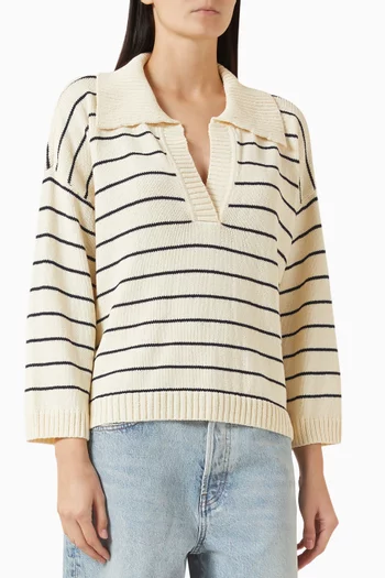 سويت شيرت ايزي بنقشة مخططة مزيج قطن