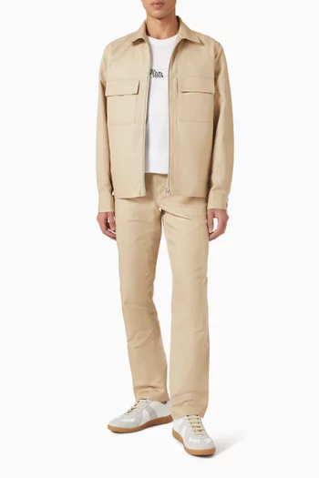 قميص بنمط جاكيت بسحّاب قطن وكتان