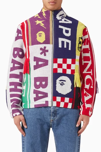 Scarf-print Zip Jacket in Knit