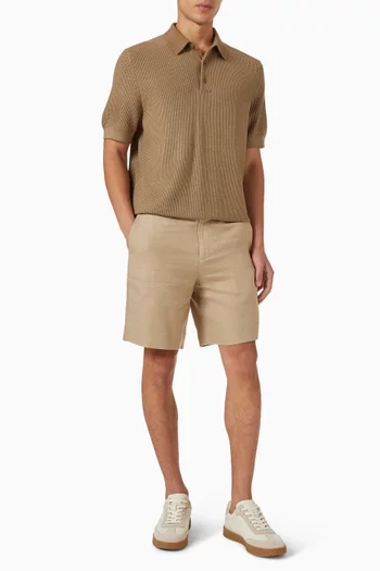 Geo-Jacquard Polo Sweater in Wool-blend