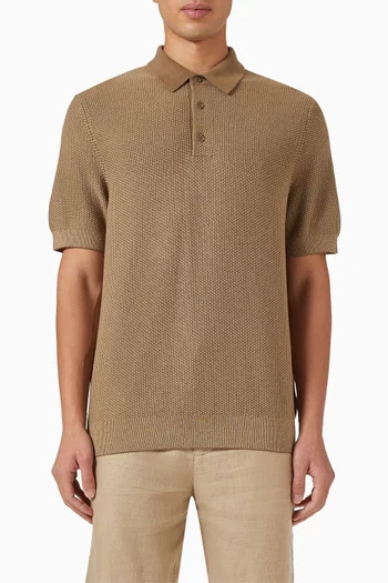 Geo-Jacquard Polo Sweater in Wool-blend