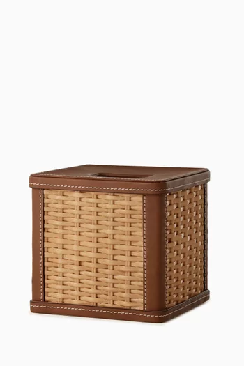 Bailey Tissue Box in Leather & Raffia
