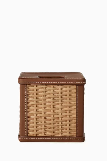 Bailey Tissue Box in Leather & Raffia