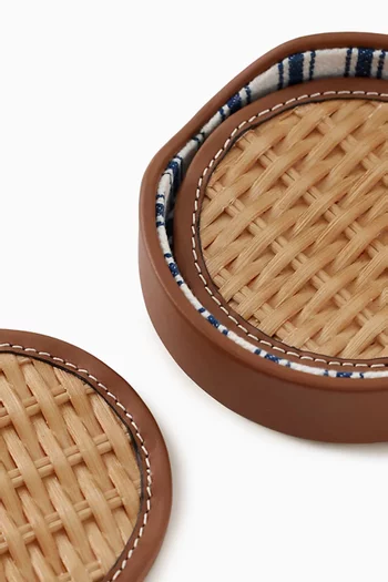 Bailey Coasters in Leather & Raffia, Set of 4