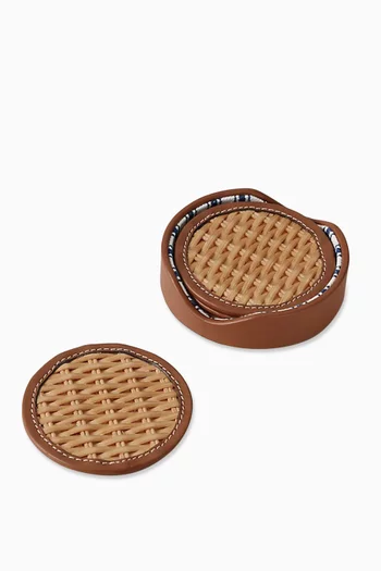Bailey Coasters in Leather & Raffia, Set of 4
